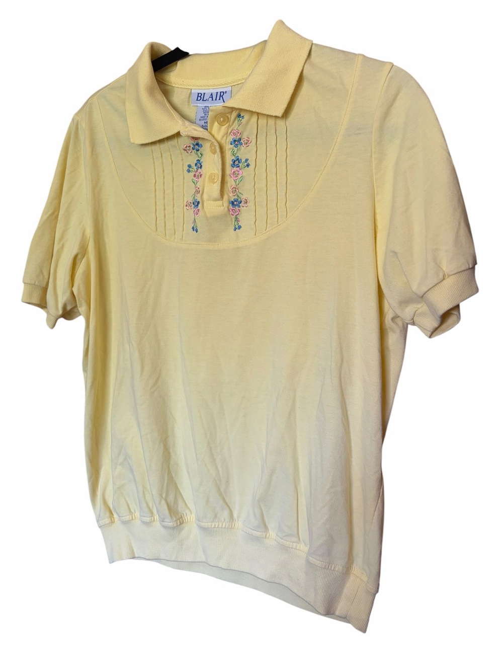 VTG Grandmacore Butter Yellow Short Sleeve Embroidered Polo Top - Picture 4 of 5